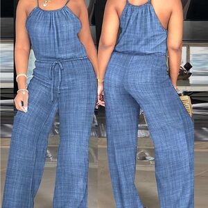 Elegant Denim Blue Jumpsuit
